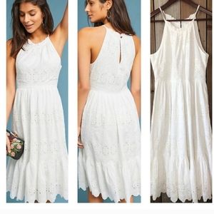 Maeve Anthropologie White Tiered Eyelet Sundress Summer Midi size 0